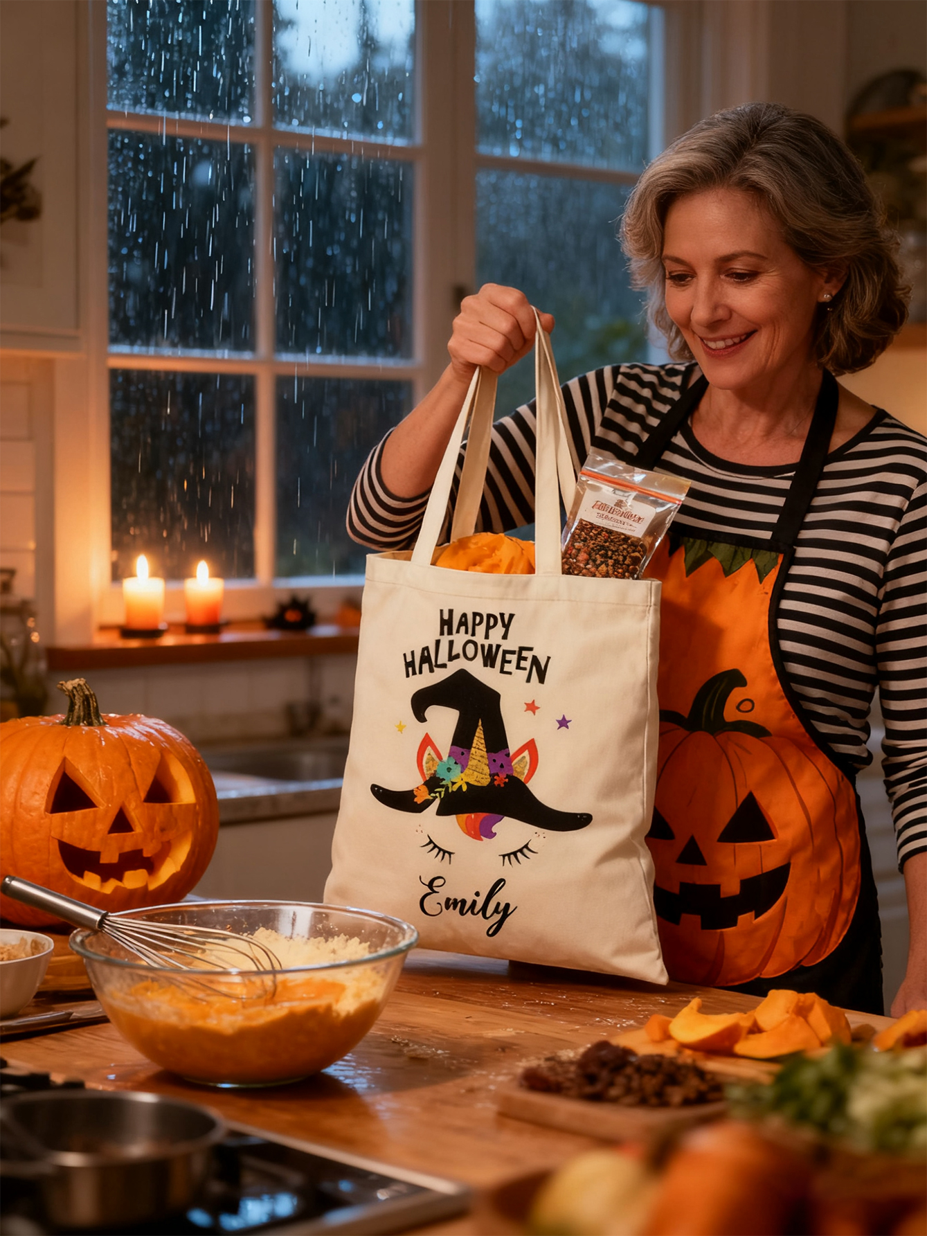 Halloween Witch Hat Personalized Canvas Candy Bag